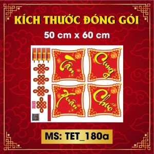 Decal dán tường Decal tết 180a - Chữ cung chúc tân xuân màu vàng nền đỏ