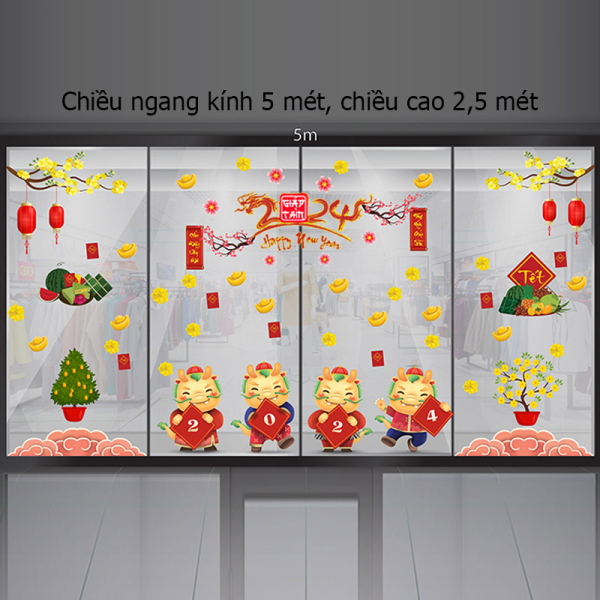 Decal dán tường Decal tết 2024 gia đình rồng vui xuân giáp thìn Decal dán tường Decal tết 2024 gia đình rồng vui xuân giáp thìn