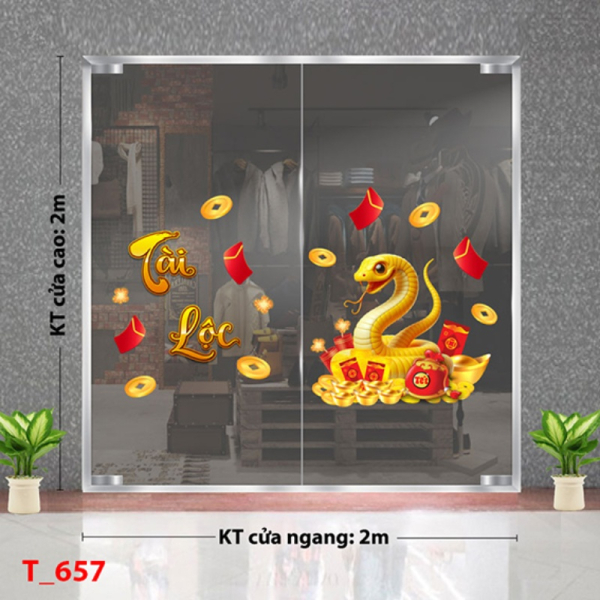 Decal dán tường Decal tết 2025 -  Rắn tài lộc 657