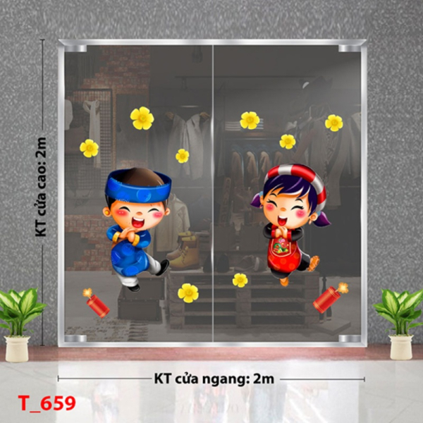 Decal dán tường Decal tết 2025 - Bé trai bé gái vui xuân 659 Decal dán tường Decal tết 2025 - Bé trai bé gái vui xuân 659