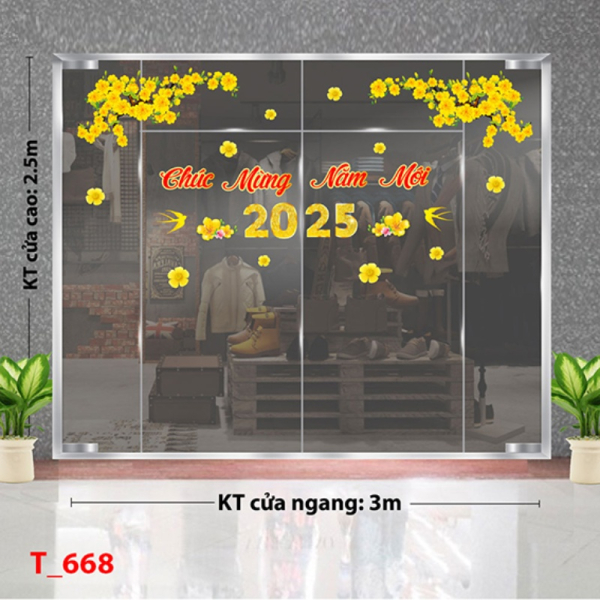 Decal dán tường Decal tết 2025-  Tết 668 hoa mai