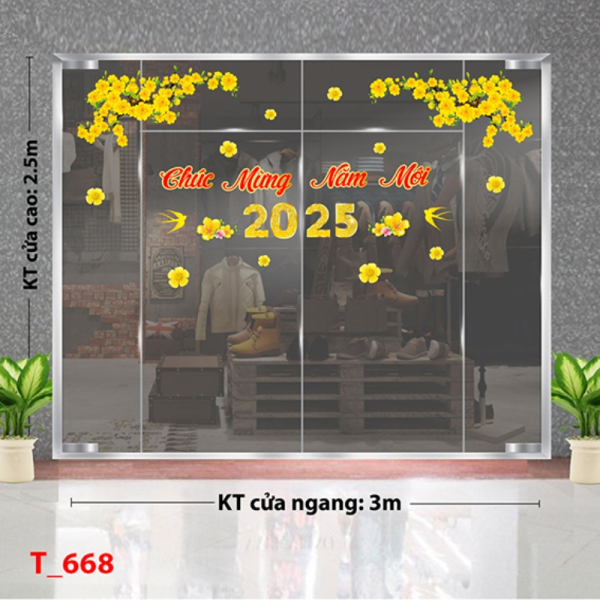 Decal dán tường Decal tết 2025- Tết 668 hoa mai Decal dán tường Decal tết 2025- Tết 668 hoa mai