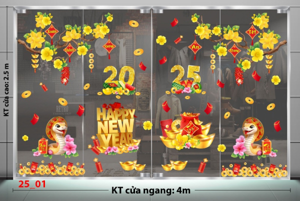 Decal dán tường   Decal tết 2025 -Tết  combo 1