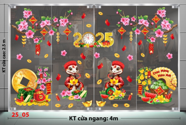 Decal dán tường Decal tết 2025 -Tết combo 5 Decal dán tường Decal tết 2025 -Tết combo 5
