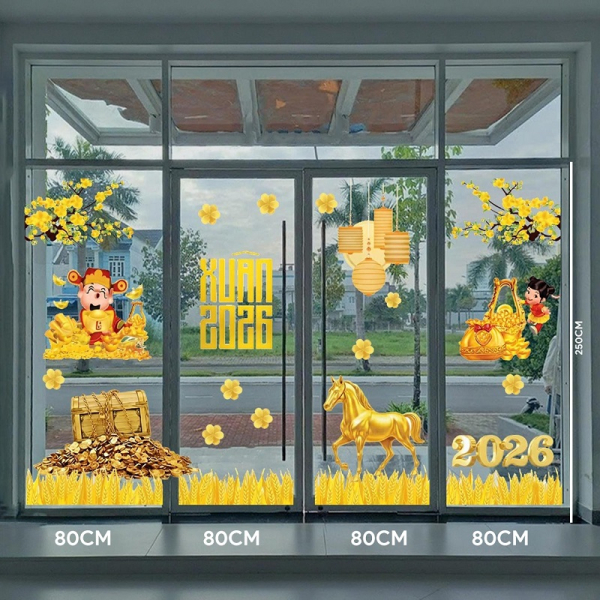Decal dán tường Decal tết 2026 ngựa vàng du xuân bính ngọ