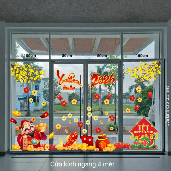 Decal dán tường Decal tết 2026 thần tài vui xuân