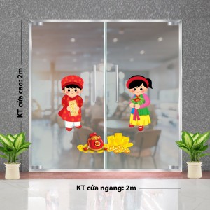 Decal dán tường Decal tết 23 Em bé bên tiền vàng Decal dán tường Decal tết 23 Em bé bên tiền vàng