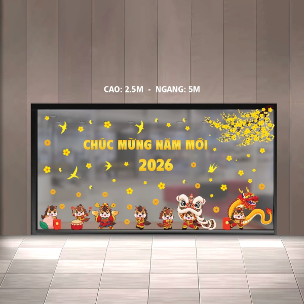 Decal dán tường Decal tết dán cửa kính sảnh chung cư tết bíng ngọ 2026