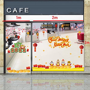 Decal dán tường Decal tết hổ mừng xuân bên hoa đào Decal dán tường Decal tết hổ mừng xuân bên hoa đào
