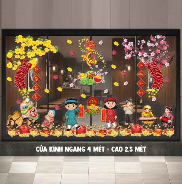 Decal dán tường Decal tết hoa mai đào đón xuân mới