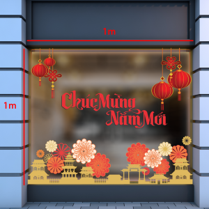 Decal dán tường Decal tết năm mới bên phố cổ Decal dán tường Decal tết năm mới bên phố cổ
