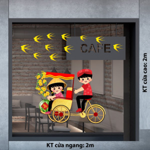 Decal dán tường Decal tết T159 bé trai gái đạp xích lô vui xuân Decal dán tường Decal tết T159 bé trai gái đạp xích lô vui xuân