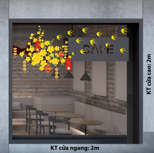 Decal dán tường Decal tết T391 Cành mai vàng và chim én đón xuân bên pháo đỏ Decal dán tường Decal tết T391 Cành mai vàng và chim én đón xuân bên pháo đỏ