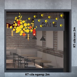Decal dán tường Decal tết T391 Cành mai vàng và chim én đón xuân bên pháo đỏ Decal dán tường Decal tết T391 Cành mai vàng và chim én đón xuân bên pháo đỏ