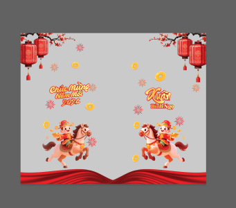 Decal dán tường Decal tết thần tài cưỡi ngựa đón xuân 2026 màu đỏ