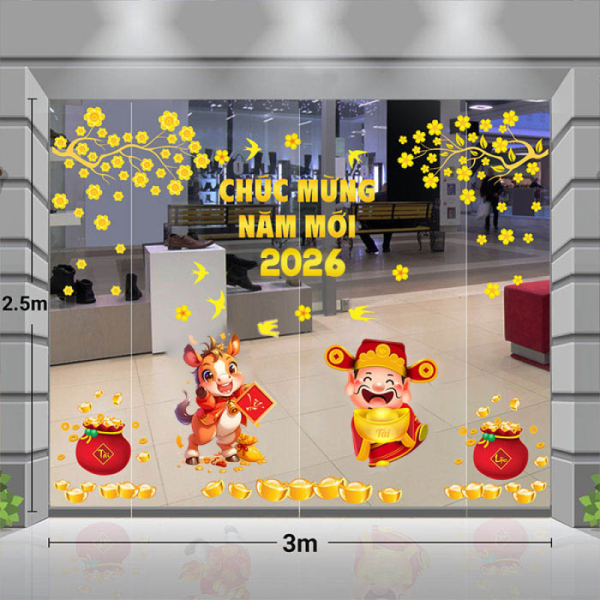 Decal dán tường Decal Tết Thần Tài Mừng Xuân Bính Ngọ 2026