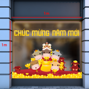 Decal dán tường Decal tết Trâu vàng ngày xuân 2021