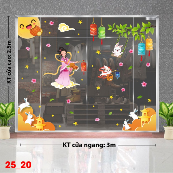 Decal dán tường Decal tết trung thu dán kính số   20