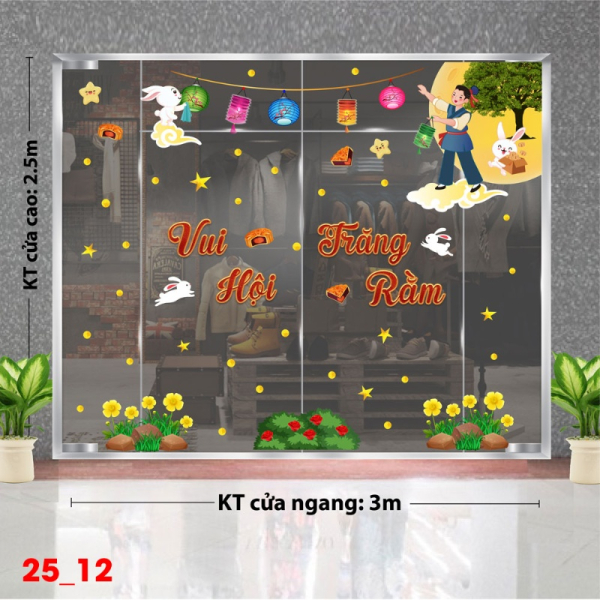 Decal dán tường Decal tết trung thu dán kính số 12