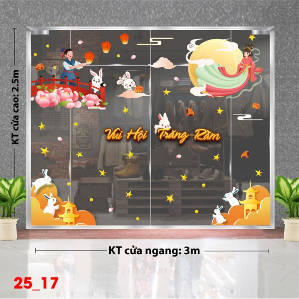 Decal dán tường Decal tết trung thu dán kính số 17