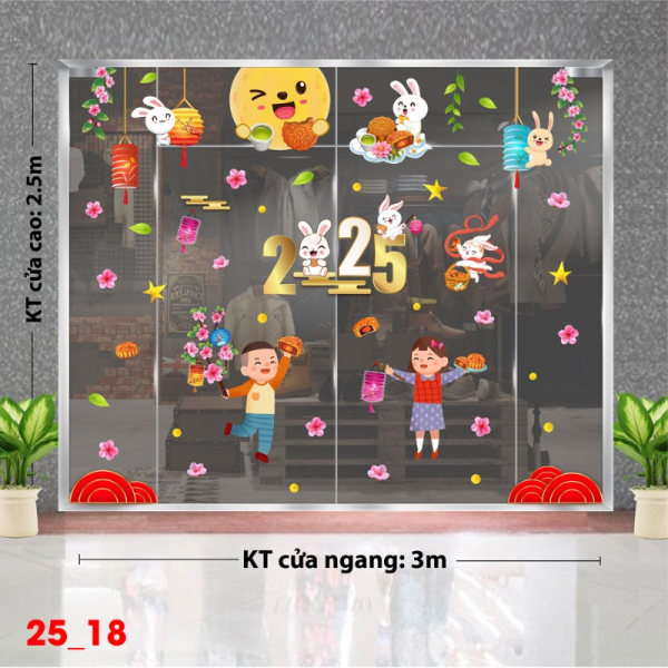 Decal dán tường Decal tết trung thu dán kính số 18