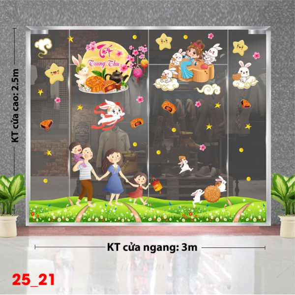 Decal dán tường Decal tết trung thu dán kính số 21