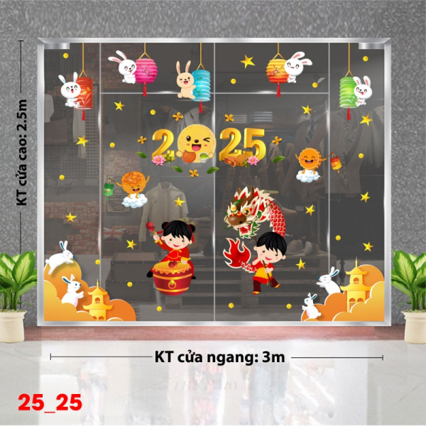 Decal dán tường Decal tết trung thu dán kính số 25