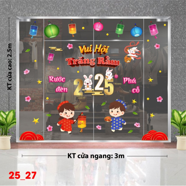 Decal dán tường Decal tết trung thu dán kính số 27