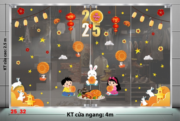 Decal dán tường Decal tết trung thu dán kính số 32 Decal dán tường Decal tết trung thu dán kính số 32