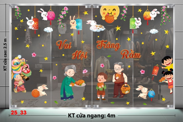 Decal dán tường    Decal tết trung thu dán kính số 33