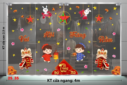 Decal dán tường Decal tết trung thu dán kính số 35