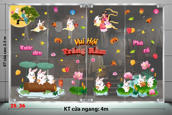 Decal dán tường Decal tết trung thu dán kính số 36