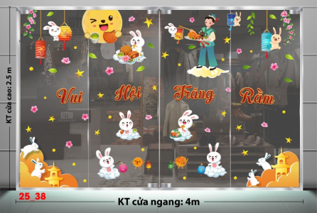Decal dán tường Decal tết trung thu dán kính số 38