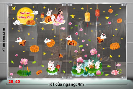 Decal dán tường Decal tết trung thu dán kính số 40
