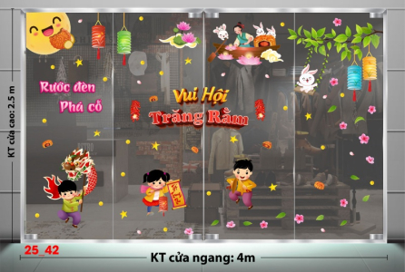 Decal dán tường Decal tết trung thu dán kính số 42