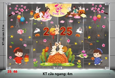 Decal dán tường Decal tết trung thu dán kính số 46