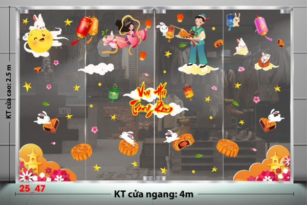 Decal dán tường Decal tết trung thu dán kính số 47 Decal dán tường Decal tết trung thu dán kính số 47