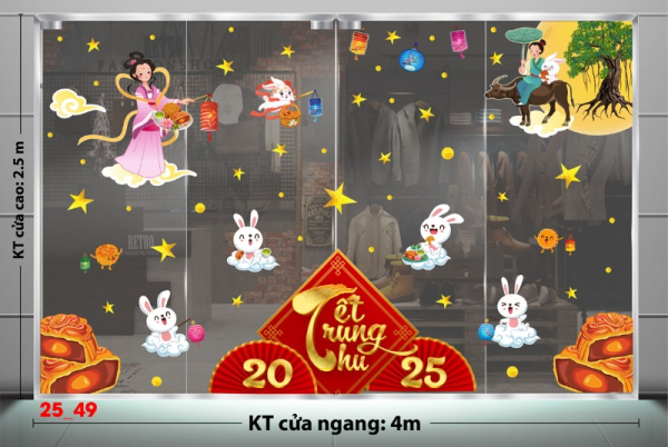 Decal dán tường Decal tết trung thu dán kính số 48
