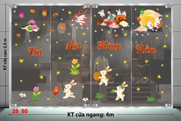 Decal dán tường Decal tết trung thu dán kính số 50