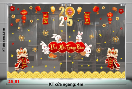 Decal dán tường Decal tết trung thu dán kính số 51