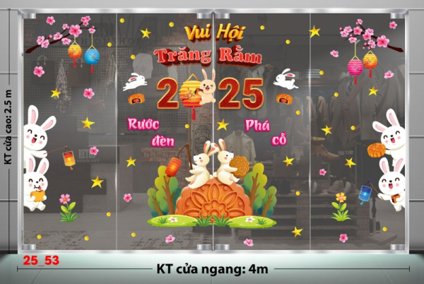 Decal dán tường    Decal Tết trung thu dán kính số 53