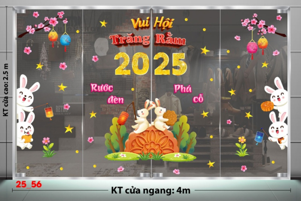 Decal dán tường Decal Tết trung thu dán kính số 56