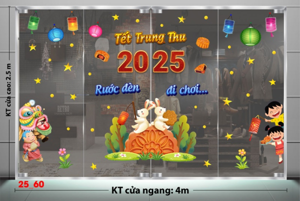Decal dán tường Decal Tết trung thu dán kính số 60