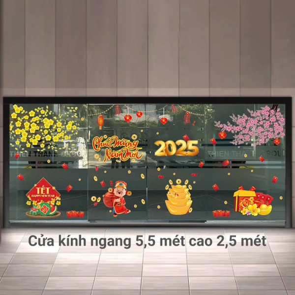 Decal dán tường Decal Tết xuân - Mai đào khoe sắc cùng thần tài 2025 Decal dán tường Decal Tết xuân - Mai đào khoe sắc cùng thần tài 2025