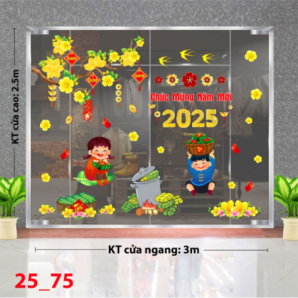 Decal dán tường Decal Tết xuân 2025 - Combo tết 75