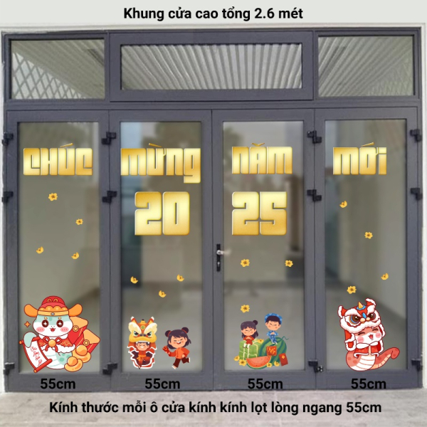 Decal dán tường Decal Tết xuân 2025 - Decal cửa 4 cánh  1