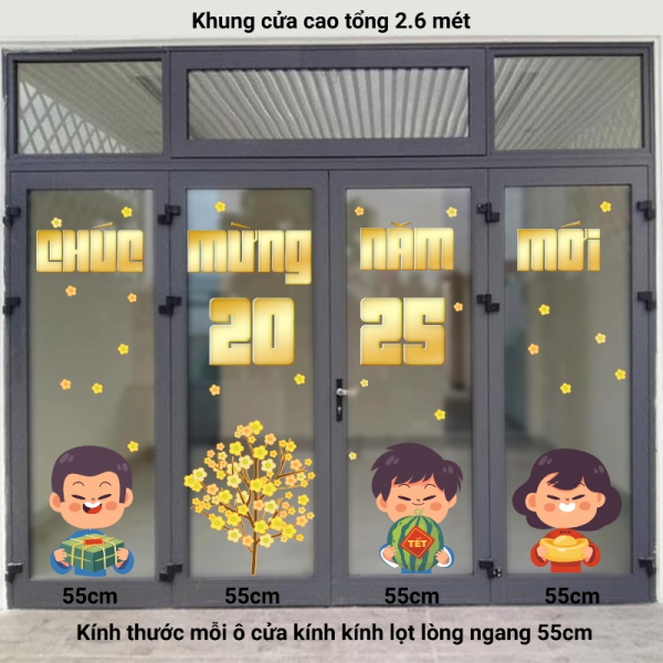 Decal dán tường Decal Tết xuân 2025 - Decal cửa 4 cánh 6