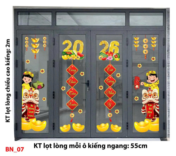 Decal dán tường Decal Tết xuân 2025- Combo cửa 4 cánh   số 07