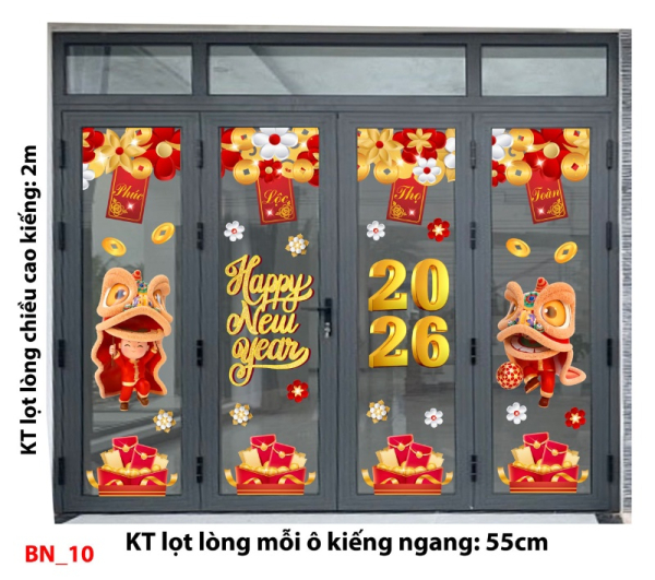 Decal dán tường Decal Tết xuân 2026 -Cửa 4 cánh số 10