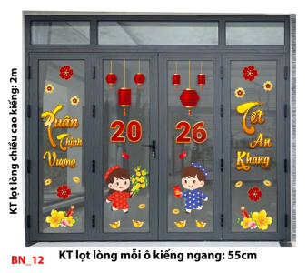 Decal dán tường Decal Tết xuân 2026 -Cửa 4 cánh số 12